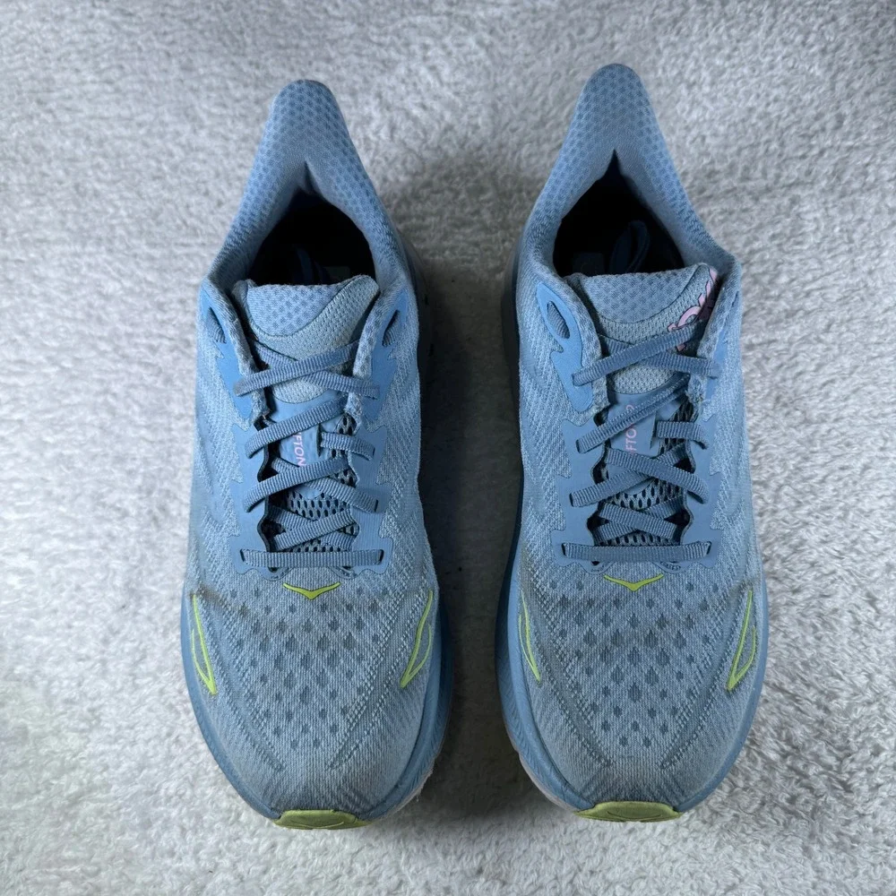 Hoka One One‎ Womens Clifton 9 Blue Pink Running Shoes Sneaker Size 9.5D Wide